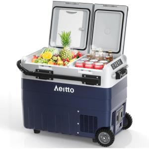 imageAeitto 12V Car Refrigerator 52QT50L Dual Zone Portable Dual Temp Control Car Fridge Freezer 468 Electric Compressor Cooler with Wheel Cooling Freezing for Travel Camping RV Road Home Car