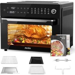 imageAeitto 32Quart PRO Large Air Fryer Oven Toaster Oven Combo  with Rotisserie Dehydrator and Full Accessories  19In1 Digital Airfryer  Fit 13quot Pizza 9pcs Toast 1800w Black