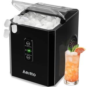 imageAeitto Ice Makers Countertop 9 Ice Cubes Release in 6 Mins 26Lbs24H 2 Sizes of Bullet Ice MachineSelfCleaning Portable Ice Maker with Ice Scoop and Basket for Home Kitchen Office Bar RV Black