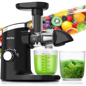 imageAeitto Slow Masticating Juicer Cold Press Jucier Machine with Soft ampamp Hard Modes Quiet Motor Juicer Machines Vegetable and Fruit Juice Extractor machine Easy to Clean with Brush GreyBlack