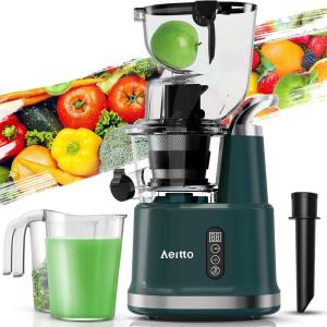 imageCold Press JuicerAeitto Slow Masticating Juicer with Wide ampamp Dual Feed Chute for Vegetables and Fruits High Juice Yield Self Feeding for Juice Extractor BPAFree Dark Green