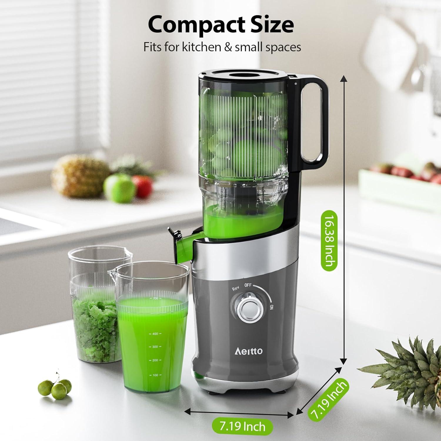 imageAeitto Cold Press Juicer Juicer Machines with Large Feed Chute For Whole Vegetables and Fruits Professional Juice Maker Easy to Clean High Juice Yield Easy to Assemble Self FeedingGrey
