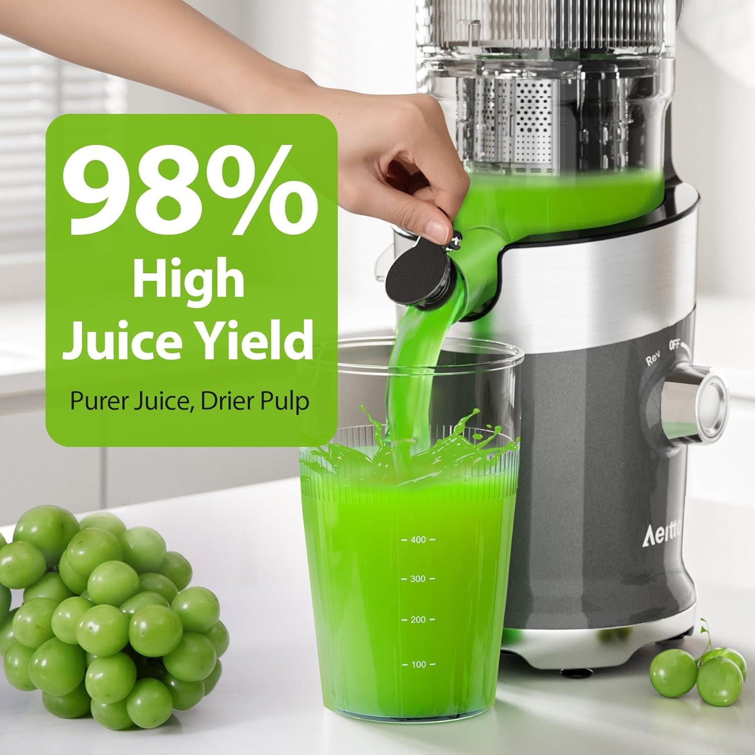 imageAeitto Cold Press Juicer Juicer Machines with Large Feed Chute For Whole Vegetables and Fruits Professional Juice Maker Easy to Clean High Juice Yield Easy to Assemble Self FeedingGrey