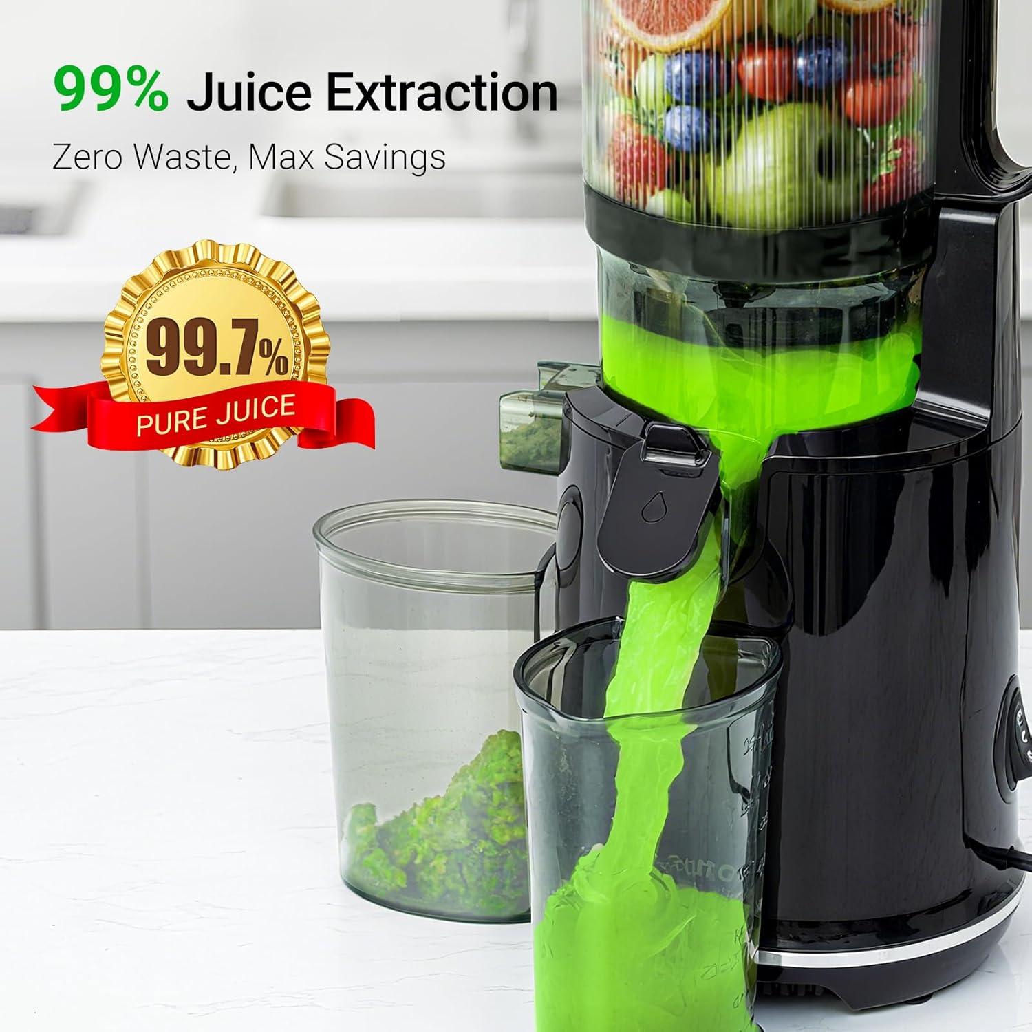 imageCold Press Juicer 58quot Extra Large Wide Mouth Aeitto Slow Juicer Machines High Juice Yield Fit Whole Vegetables ampamp Fruits Professional Juice Extractor MachineSelf Feeding Easy to CleanRaven Black