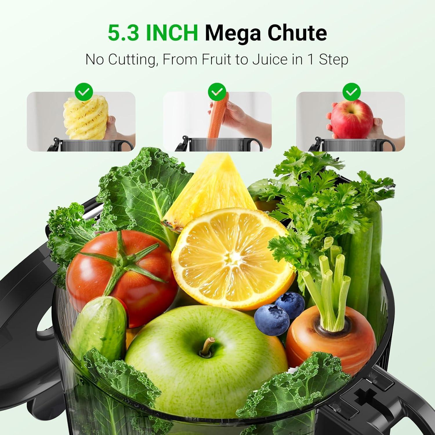 imageCold Press Juicer 58quot Extra Large Wide Mouth Aeitto Slow Juicer Machines High Juice Yield Fit Whole Vegetables ampamp Fruits Professional Juice Extractor MachineSelf Feeding Easy to CleanRaven Black