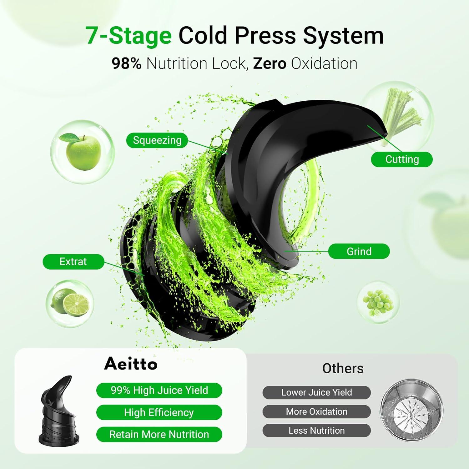imageCold Press Juicer 58quot Extra Large Wide Mouth Aeitto Slow Juicer Machines High Juice Yield Fit Whole Vegetables ampamp Fruits Professional Juice Extractor MachineSelf Feeding Easy to CleanRaven Black