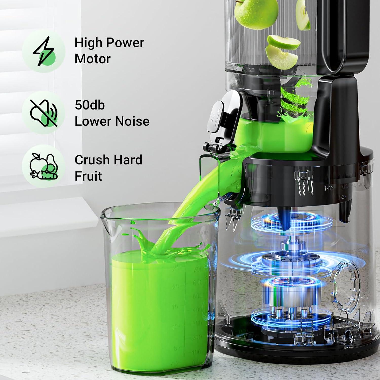 imageCold Press Juicer 58quot Extra Large Wide Mouth Aeitto Slow Juicer Machines High Juice Yield Fit Whole Vegetables ampamp Fruits Professional Juice Extractor MachineSelf Feeding Easy to CleanMatte Black