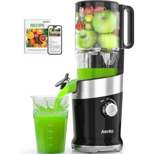 imageAeitto Juicer Machines Fits Whole Fruits Cold Press Juicer with Wide Feed Chute Masticating Juice Extractor Machine Easy to Clean High Juice Yield Easy to Assemble Self FeedingPremium Black