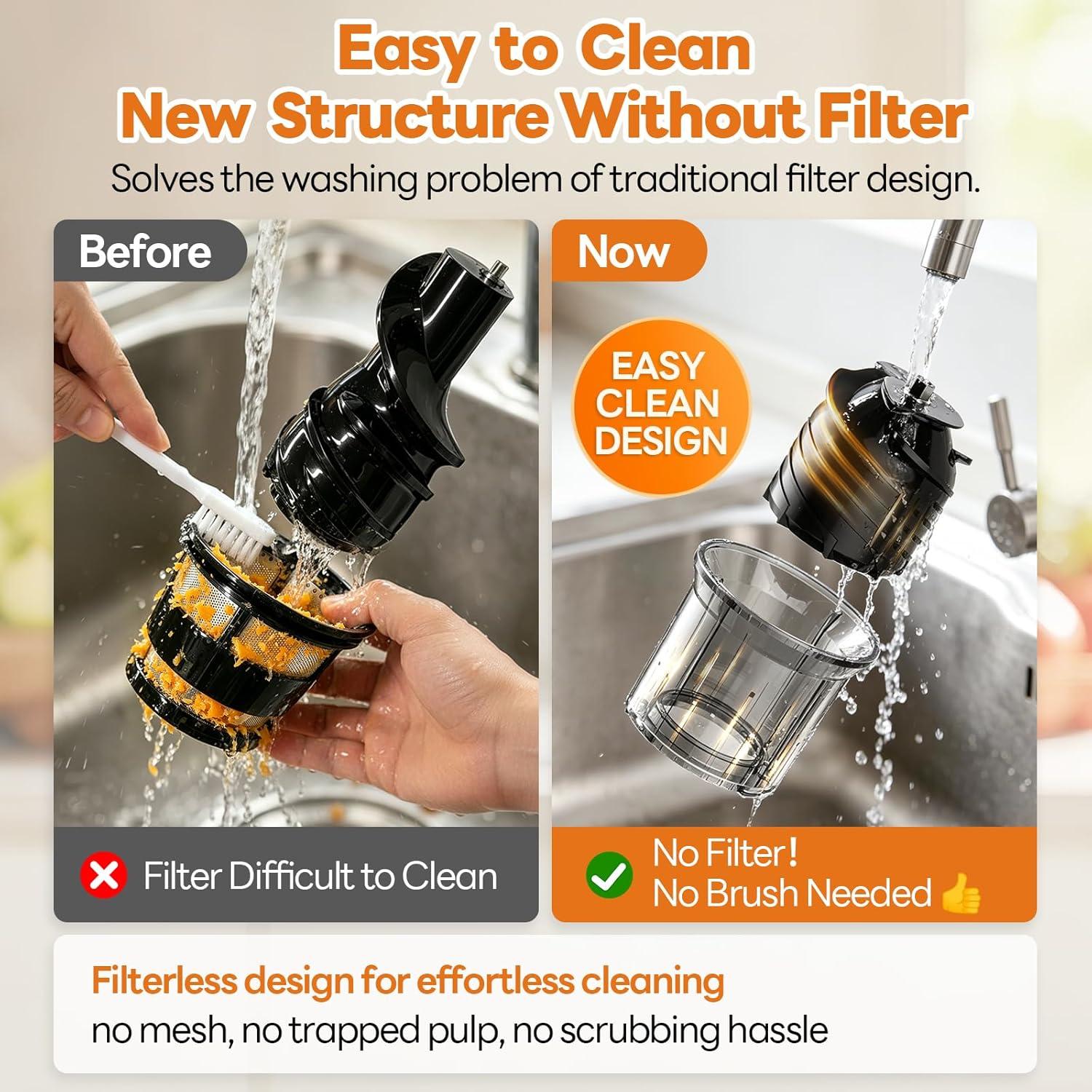 image:imageAeitto Easy to Clean Cold Press Juicer with FilterFree Design 3in1 Juicer Machines for Juice Nut Milk amp Sorbet 60 Wide Feed Chute for Whole Fruits amp Vegetables Quiet Motor With BrushPremium Black