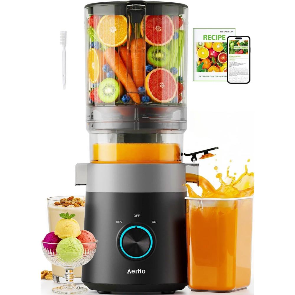 image:imageAeitto Easy to Clean Cold Press Juicer with FilterFree Design 3in1 Juicer Machines for Juice Nut Milk amp Sorbet 60 Wide Feed Chute for Whole Fruits amp Vegetables Quiet Motor With BrushPremium Black