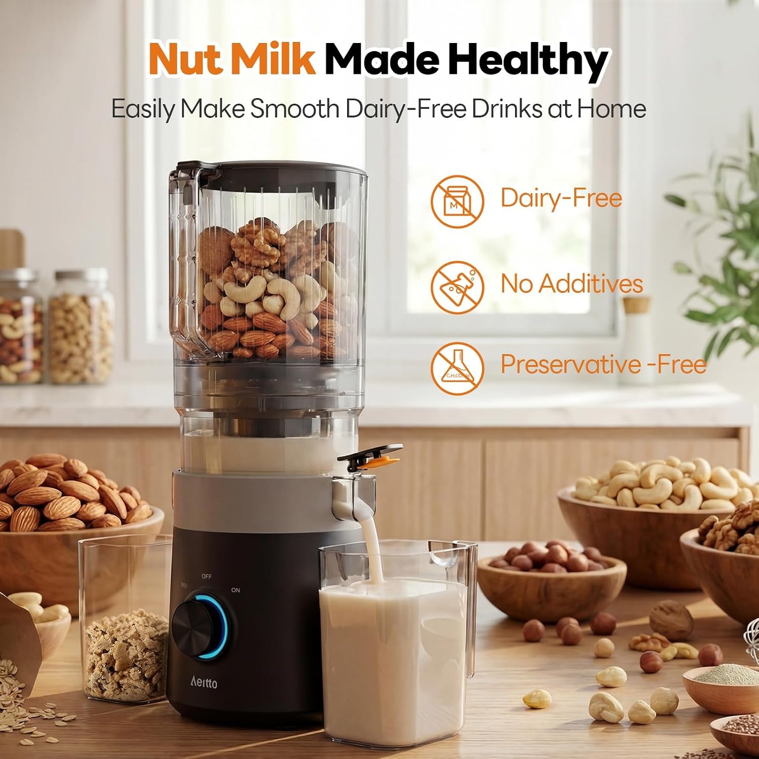 image:imageAeitto 3in1 Cold Press Juicer for Juice Nut Milk amp Sorbet  FilterFree Design for Effortless Cleaning 60 Extra Large Chute Fits Whole Fruits amp Vegetables Juicer Machines High Yield With BrushBlack