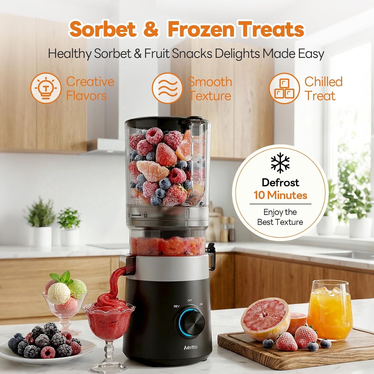image:imageAeitto 3in1 Cold Press Juicer for Juice Nut Milk amp Sorbet  FilterFree Design for Effortless Cleaning 60 Extra Large Chute Fits Whole Fruits amp Vegetables Juicer Machines High Yield With BrushBlack
